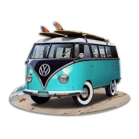VW Bus Cut Out Turquoise Sign - 18 X 14 In., TE1645339